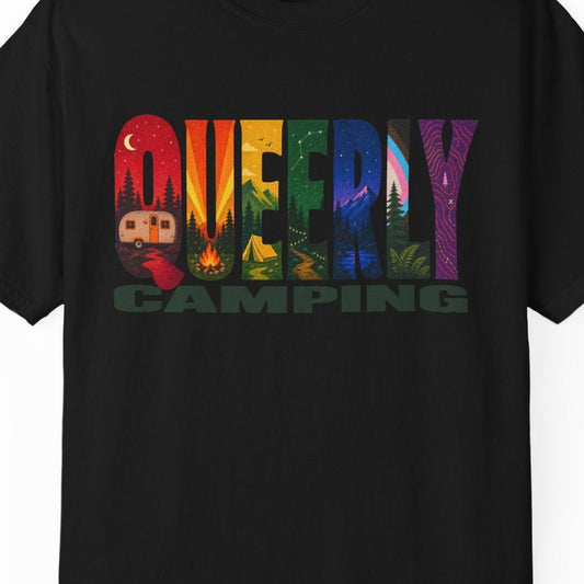 Queerly Camping | Lesbian Camping Tee Designed by Queer Energy - Queer Energy