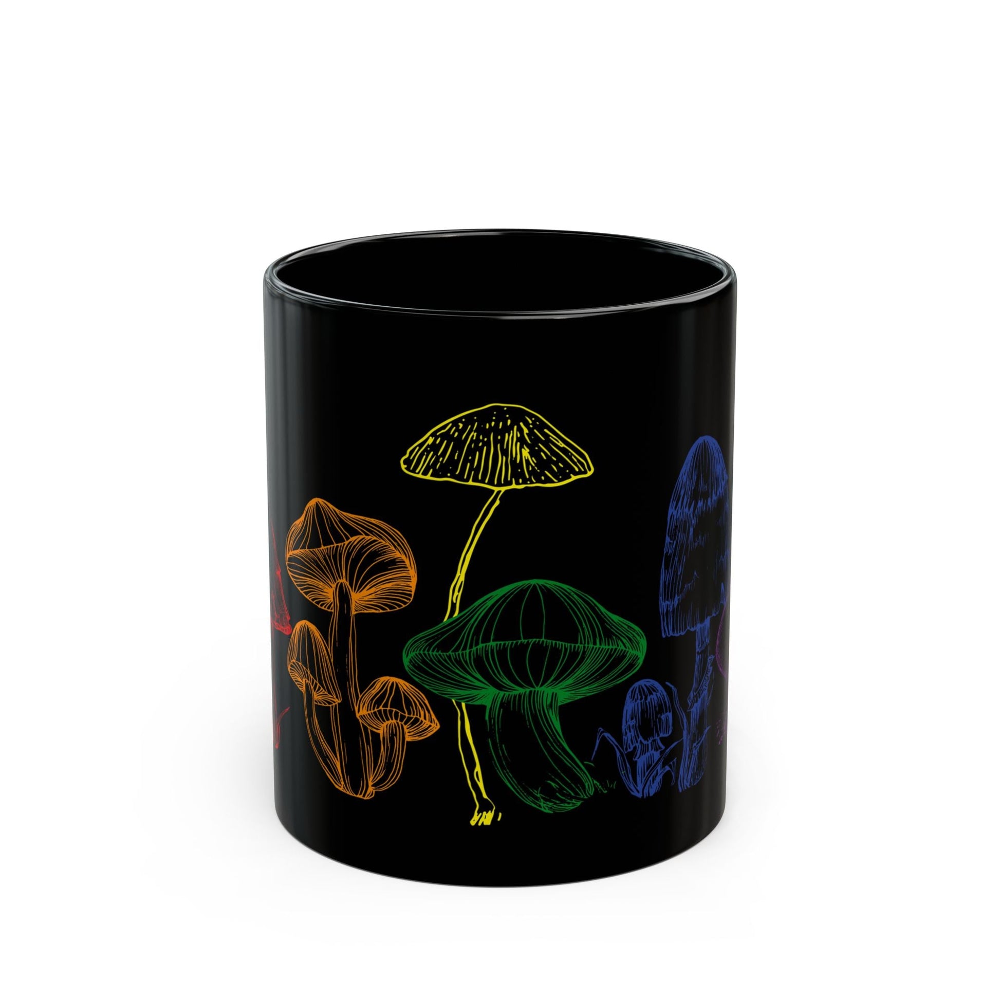 Rainbow Mushroom Magic | Black Ceramic Mug (11oz)Designed by Queer Energy - Queer Energy