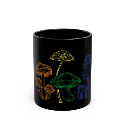 Rainbow Mushroom Magic | Black Ceramic Mug (11oz)Designed by Queer Energy - Queer Energy