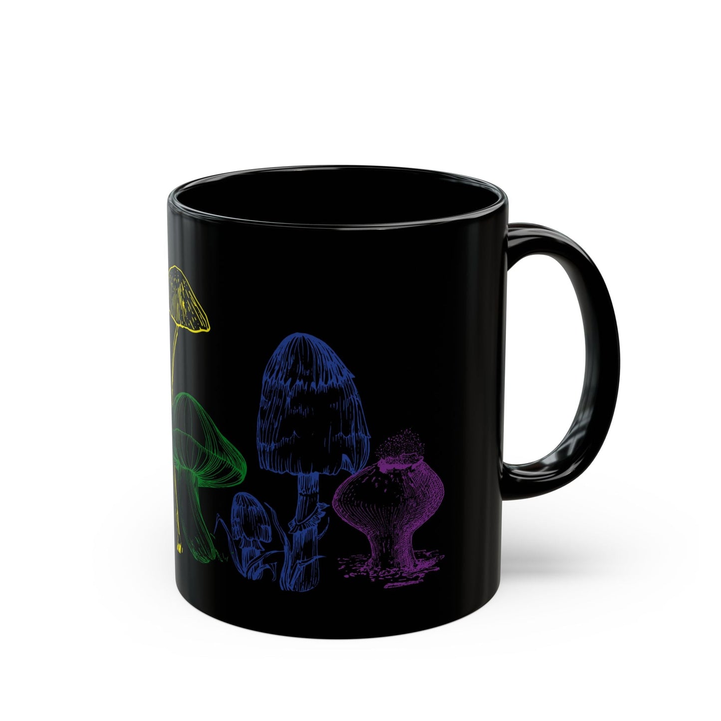 Rainbow Mushroom Magic | Black Ceramic Mug (11oz)Designed by Queer Energy - Queer Energy