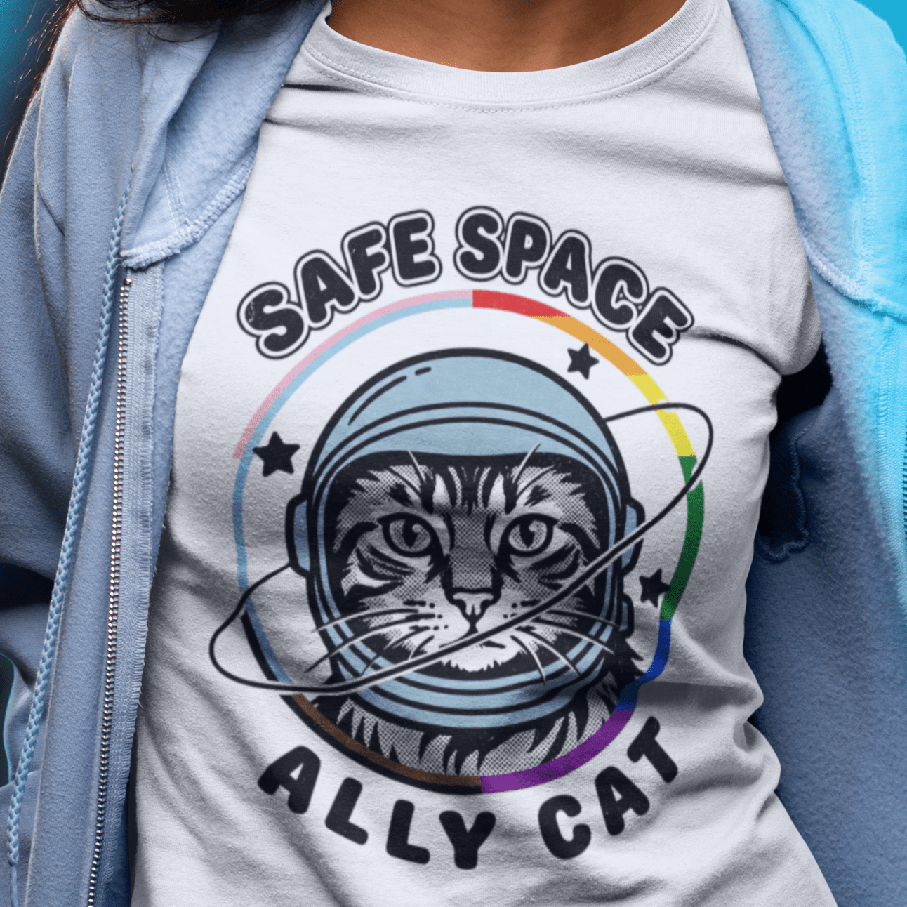 Safe Space Ally Cat | Gay Pride Tee Designed by Queer Energy - Queer Energy