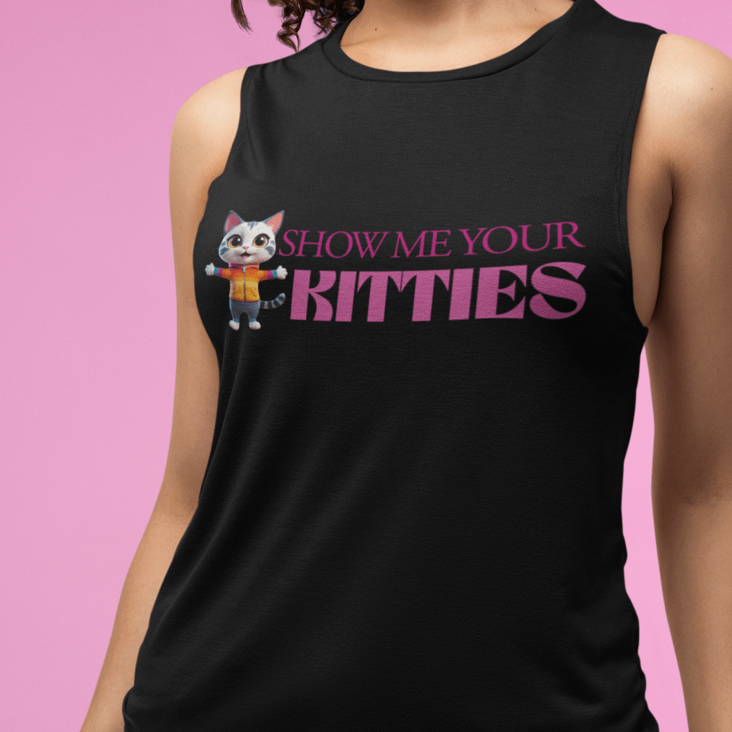 Show Me Your Kitties | Lesbian's Flowy Scoop Muscle Tank Designed by Queer Energy - Queer Energy