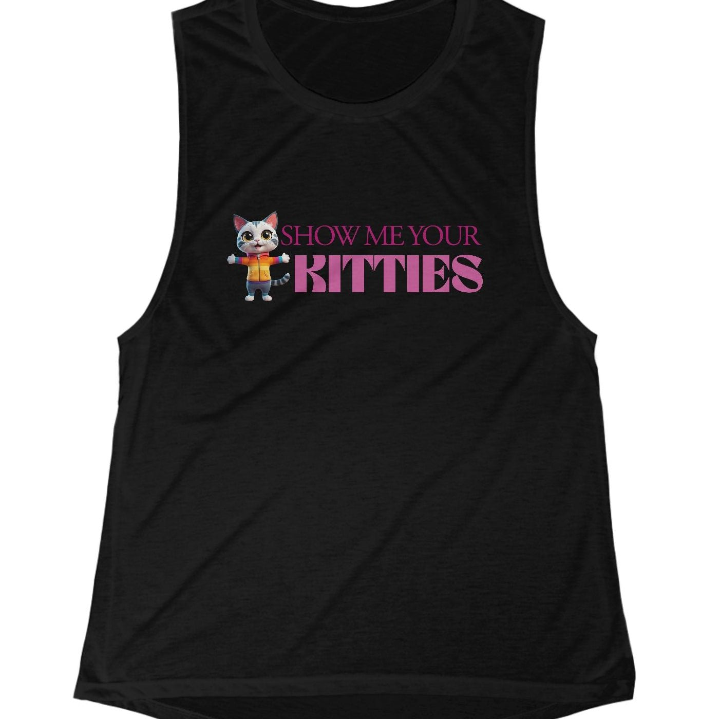 Show Me Your Kitties | Lesbian's Flowy Scoop Muscle Tank Designed by Queer Energy - Queer Energy
