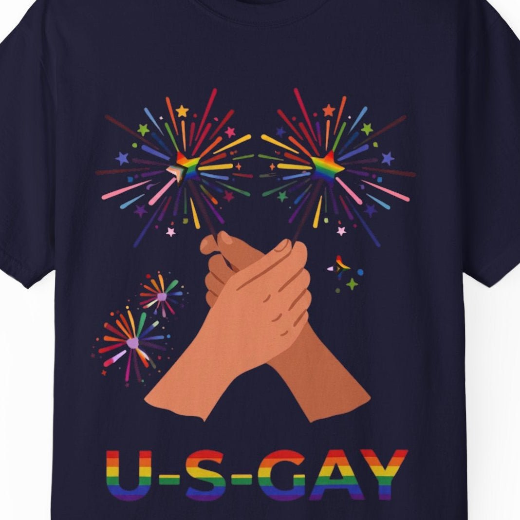 U - S - Gay | Gay Pride Blue Tee Designed by Queer Energy - Queer Energy