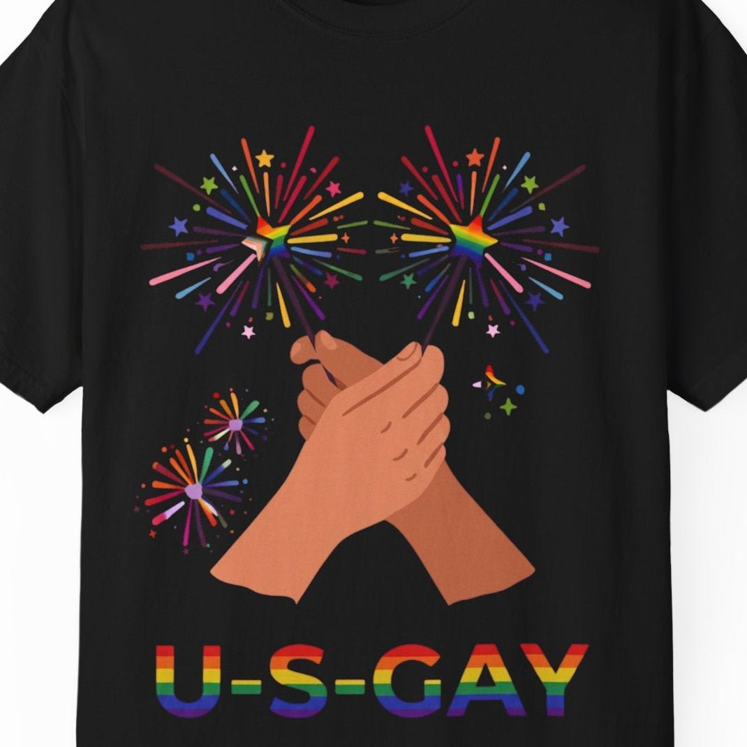 U - S - Gay | Gay Pride black Tee Designed by Queer Energy - Queer Energy