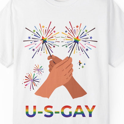 U - S - Gay | Gay Pride white Tee Designed by Queer Energy - Queer Energy