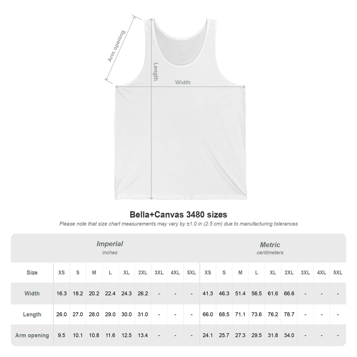 Unisex Jersey Tank - Size Chart